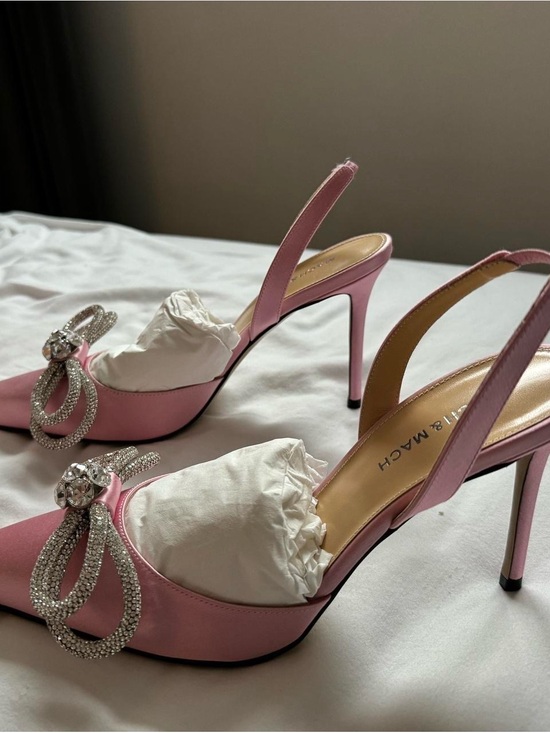 MACH & MACH Shoes - MACH & MACH Pink Crystal Bow Slingback Heels